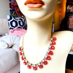 Womens JCrew necklace Coral and rhinestone